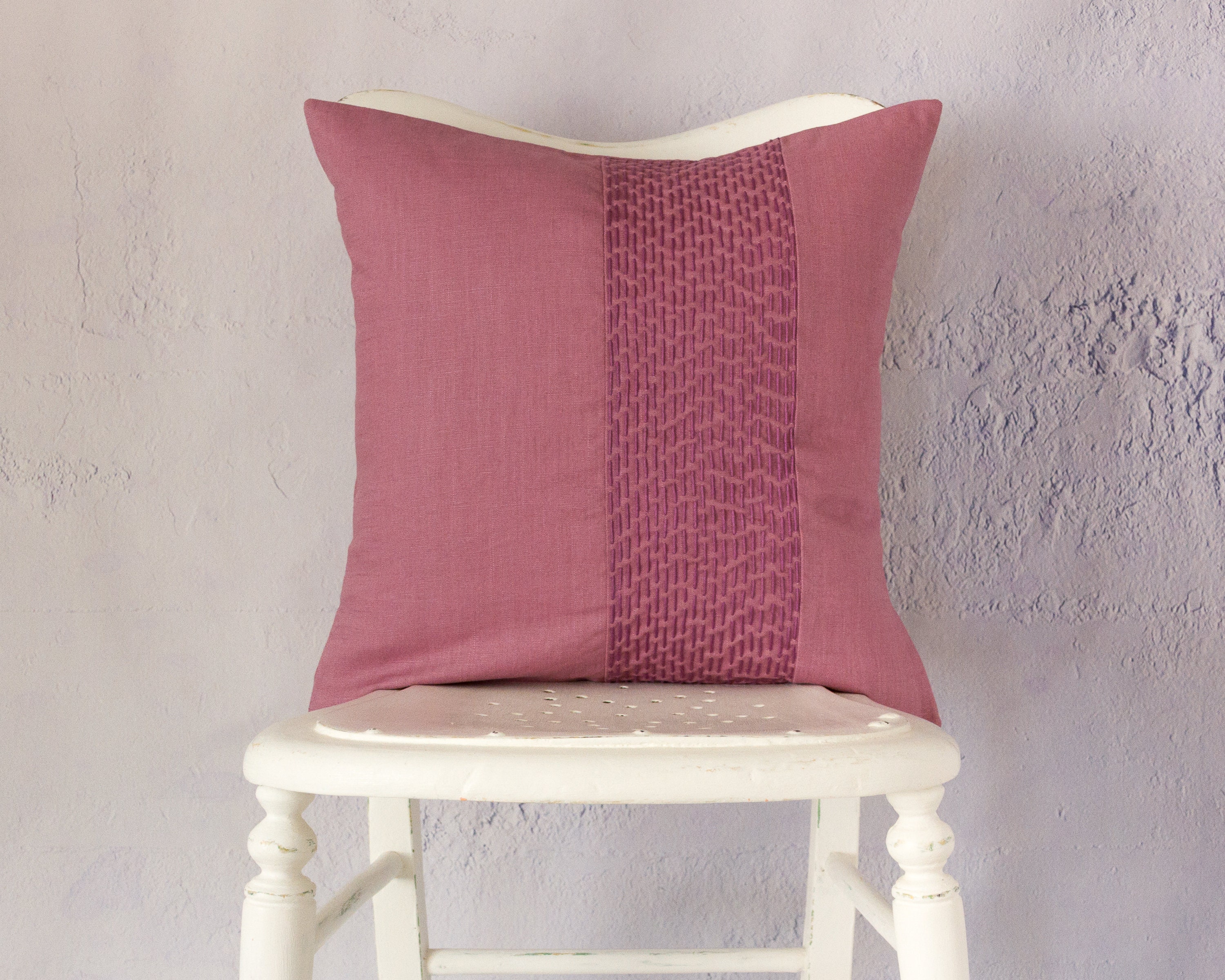 Purple Linen Textured Cushion Cover Handstitched Linen Throw Etsy