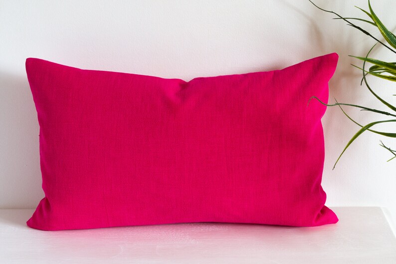 Bright Pink Cerise Rectangular Linen Pillow Cover Solid Etsy