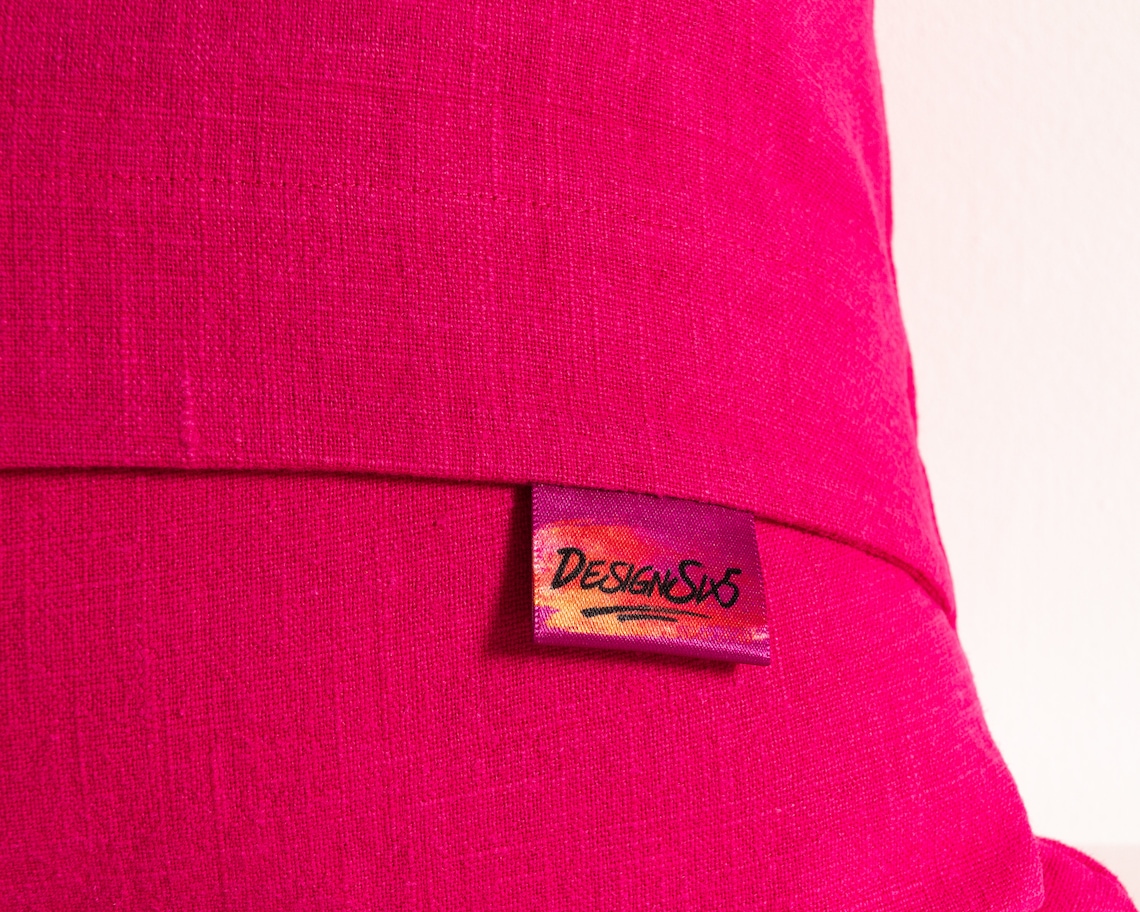 Bright Pink Cerise Square Linen Pillow Cover with Pom Pom Etsy