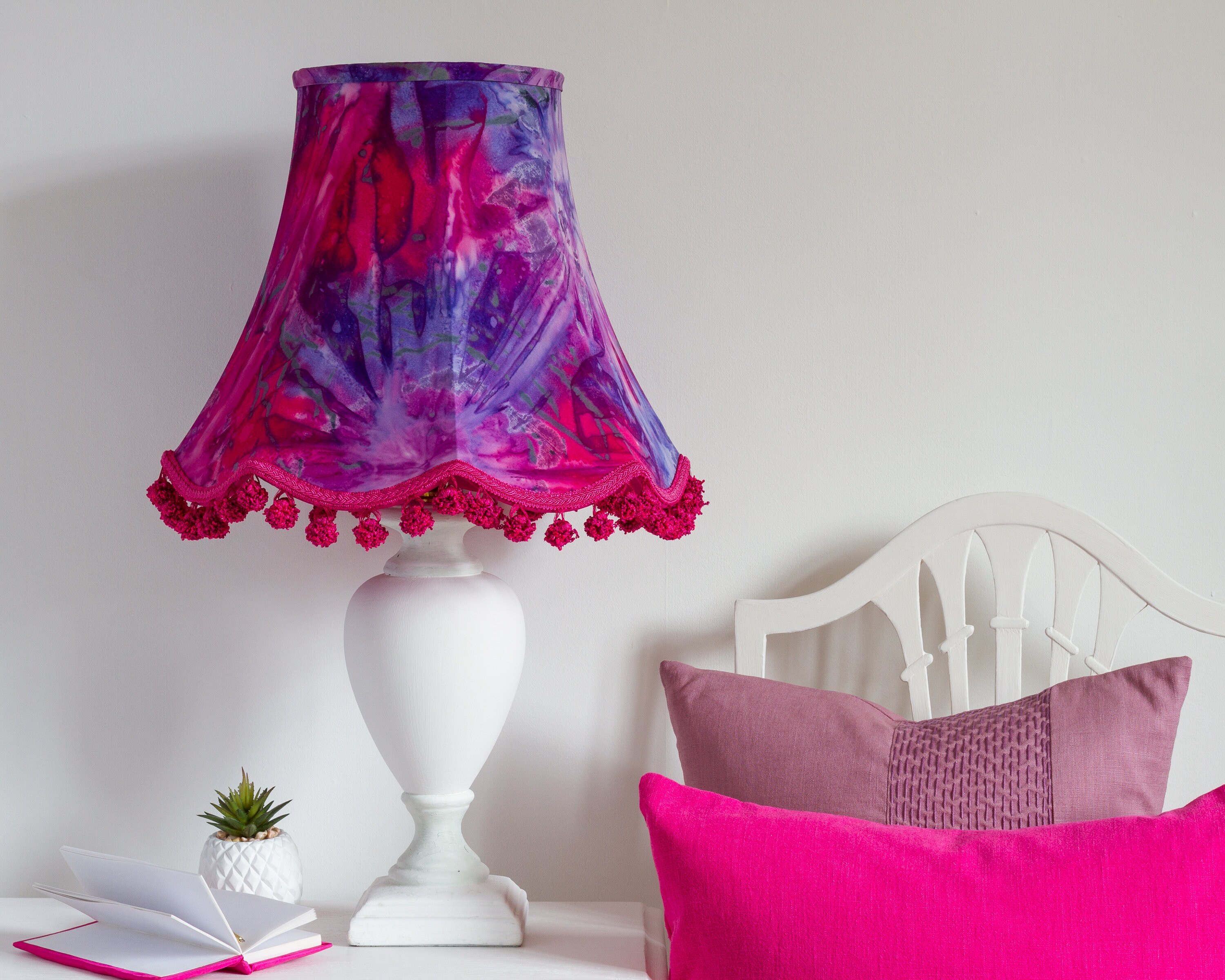 Pink and Purple Batik Hand Sewn Lampshade 16 Scalloped Lampshade