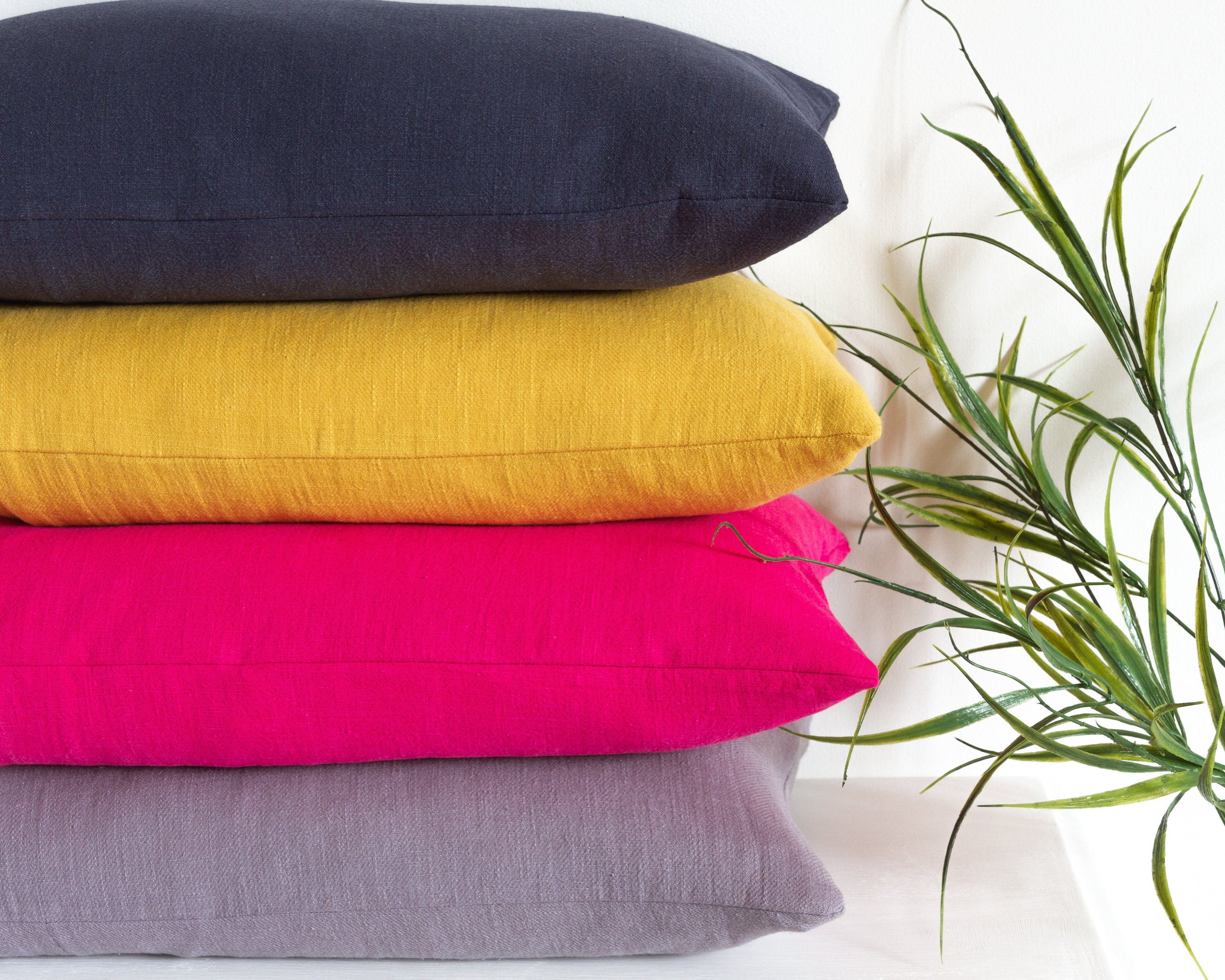 Navy Blue Square Linen Pillow Cover Solid Colour Throw Pillow Etsy