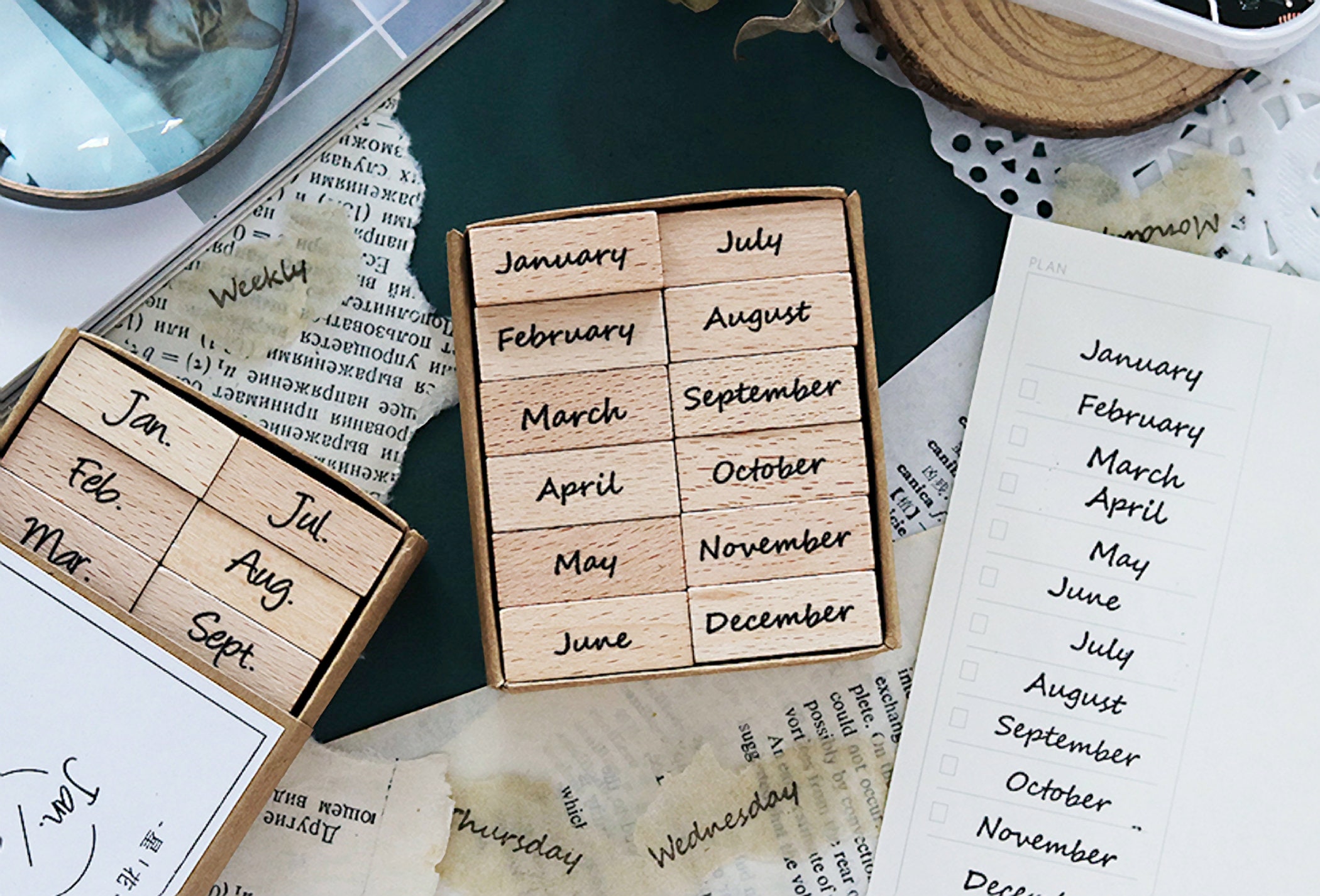 Wooden stamps set Months of the year Block stamping set Days Etsy