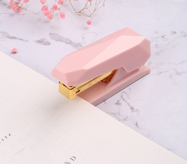Pink And Gold Gem Shaped Stapler Desk Accessories Cute Image 0