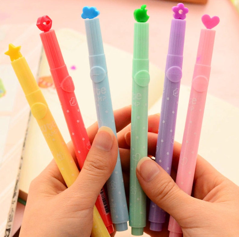 Kawaii Stamp Set of Markers Cute Stationery Drawing Coloring Etsy