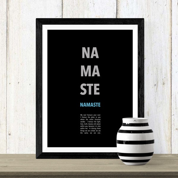 Minimalist Namaste Yoga Print in Black, Grey or White/ Yoga studio decor