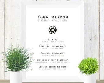 Yamas and Niyamas Prints, Yoga Poster, Wall Art, Yoga Poster, Mantra Art, Spiritual Decor ...