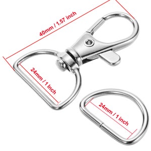 50 Pcs 1.57&quot; Length Alloy Swivel Lanyard Lobster Claw Clasp Hook with 1&quot; D ring and 50pcs 1“ D Rings-Total 100pcs