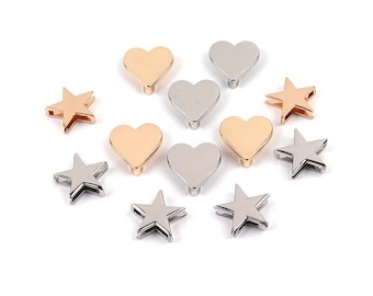 20pcs 20mm Star and Heart Slide Charms for 18mm / 0.75inch Slide Bands，Bracelet ,Shoe,bag and Cloth Accessory