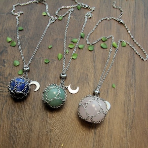 Halsband i rostfritt stål, tom stenhållare, burhalsband för kristall, justerbart bursnöre i kvarts med månehänge