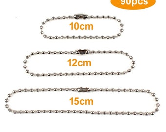 Pack von 90 Perlenketten Perlen verbinder Verschluss Kugelketten -30 Stück je Größe 3 verschiedene Größe: 100mm/120mm/150mm