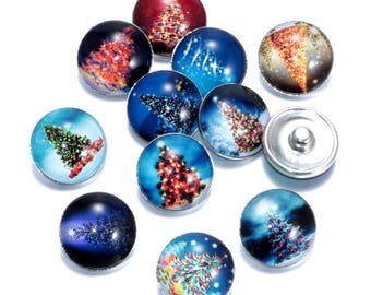 12pcs 18/20mm Christmas Tree Snap Button Charms for Ginger Snap Clasp Bracelet Jewelry