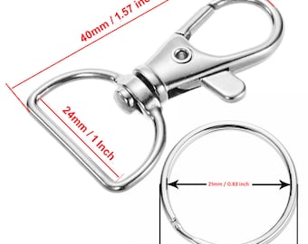 50pcs D-Ring Lanyard Lobster Claw Clasp and 50pcs Key Rings -1.57" Length Alloy Swivel Lanyard Lobster Claw Clasp Hooks with 1“  Key Rings