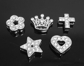 Free Shipping Full Rhinestones 8mm Slide Accessory for 8mm Slide Wristbands/Bracelets,Jewelry Making Charms