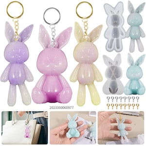 2er Pack Hasen Design Resin Silikonform, zum Herstellen von Wohndekoration /Ornament/ Schmuckkästchen/ Desktop Art- mit 50 Stück Set Schlüsselanhänger)