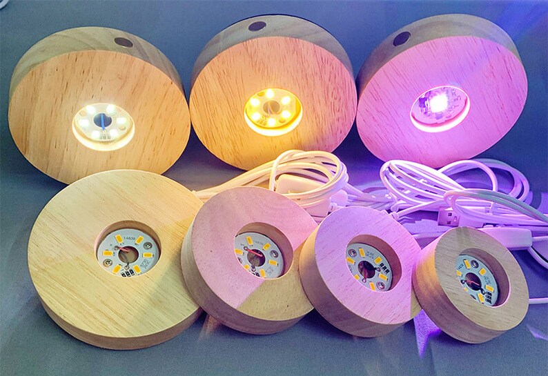 Round LED Wood Basefor Night Light Base Resin Art Display Etsy