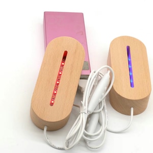 Base in legno a LED con design ovale da 14,5 cm/5,7 pollici, base per luce notturna, espositore per gioielli in cristallo, espositore per feste, cavo di ricarica USB