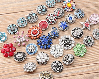 18mm Rhinestones Snaps Charms broches intercambiables para bricolaje Noosa collares, anillos, joyería y pulsera