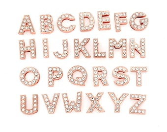 50 Stück A-Z Rose Gold Farbe Strasssteine 14mm Schiebeplättchen Alphabet Buchstaben für 10mm / 0,4 Zoll Armbänder/Armbänder/Tuch/Tasche/Schuhzubehör