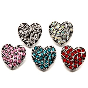 Pack of 5 Colorful Heart shape Full Rhinestones Snaps Charms for  Snap Jewelry Making