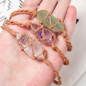 Handmade Adjustable Bracelet Cord with Stone , Crystal Bracelet , Quartz Raw Stone Bracelet Cord, adjustable cage Bracelet