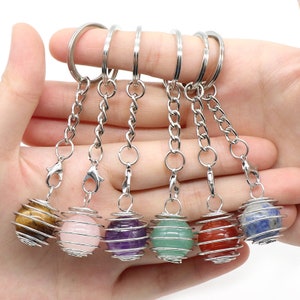 5pcs Nature Stone Pendant Keychain-Spiral Bead Cages Keychain-Key pendant / bag pendant...