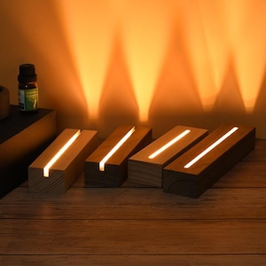 Base in legno a LED: base per luce notturna, esposizione artistica in resina, esposizione di gioielli in cristallo, feste, regali per bambini, alimentazione a batteria