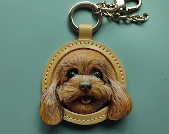 Custom to Order - Genuine Leather 3D Carving Painting Pet Keychain ,Personalized Dog/Cat/Horse/Rabbit/Birds Leather Engraving Bag Pendant