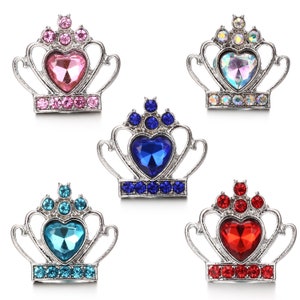 Pack of 5 Colorful Crown shape Full Rhinestones Snaps Charms for  Snap Jewelry Making