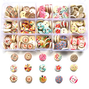 Free Shipping-A box of about 225pcs 15mm wooden buttons, sewing buttons, multi color buttons