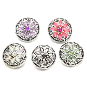 Pack of 5 Round Colorful Rhinestones Snaps Charms for Snap Jewelry