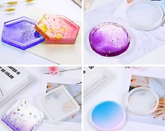 4Pcs DIY Silicone Coaster Mold Resin Molds for Casting Eco-Friendly  Hexagon Square Round Mould-Cup mat mold