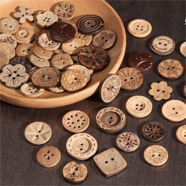 50 Boutons En Bois Jaune, Thème Couture - Pour Vêtements, Scrapbooking Et Loisirs Créatifs