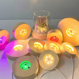 Base rotonda in legno a LED per luce notturna Base in resina Display artistico Cristallo Gioielli Display Party Kids Party Gifting -USB Cable Charge