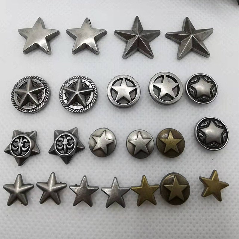 50pcs Vintage Color Star Shape Rivets Charms Buttons, Retro DIY Belts ...