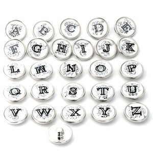 26pcs 18mm Letters Alphabet Snap Button Clasp Charms for DIY Craft Bracelets Jewelry Supplies