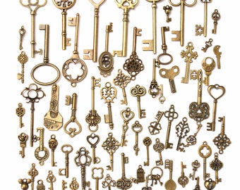 Pack of 70 Pieces Antique Bronze Vintage Mix Size Key Charms DIY Necklace Pendant for Handmade Jewelry Making