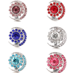 Pack of 6 Colorful Rhinestones Moon Shape Snaps Charms for Snap Jewelry