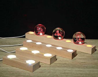 Solid Wood LED light base multi-holes display holder For Resin Art Display Crystal Balls etc -USB Cable Charge