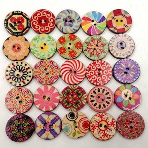 Pack of 100 20mm cute  buttons, wooden buttons, sewing buttons, multi color buttons