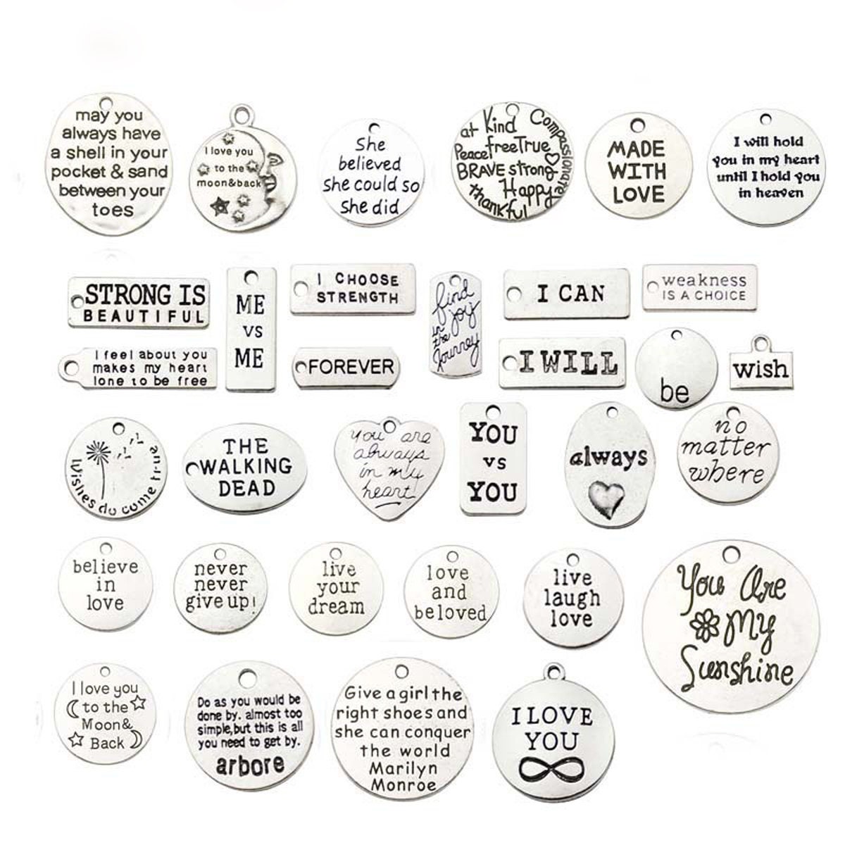30pcs Inspiration Words Charms Craft Supplies Pendants Beads Charms for Crafting