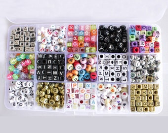 Approx 1100pcs 15 Styles Letter Beads Colorful Alphabet Beads for Jewelry Making for Kid's DIY Idea-Great Handmade Idea