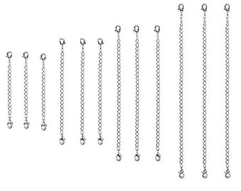 Pacote de 12, conjunto de corrente extensora de pulseira de colar de aço inoxidável com 3 unidades de cada tamanho-4 tamanhos diferentes: 6" 4" 3" 2"