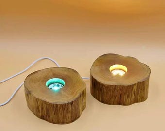 Nature Wood LED Base-For Night Light Base Resin Art Display Crystal Jewelry Display Gifting -USB Cable Charge-2.5cm / 1inch Height
