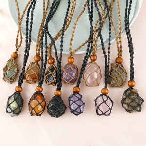 Adjustable crystal cage necklace,stone holder,hemp cord necklace