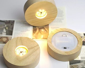 Runder LED-Holzsockel – für Nachtlichtsockel, Kunstharz-Kunstdisplay, Kristall-Schmuckdisplay, Party, Kinderparty, Geschenk – Batteriestrom, kein Kabel erforderlich