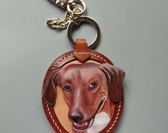 Made to Order - Custom Pet Leather Key Chains Handmade，3D Leather Carving Hand Drawn and Colored ，Photo to Leather Art,Pet Tags,Bag Pendant
