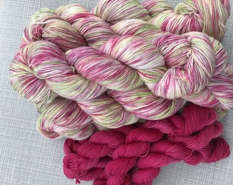 Where the wild roses grow' inspired hand dyed yarn (75 super wash merino 25% nylon) 4 ply / fingering weight