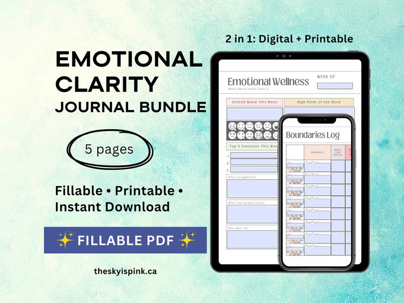 Emotionell klarhetsjournal: Ifyllbart formulär för humör- och triggerspårning (PDF digital nedladdning) bild 1