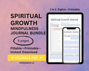Pacote de Diário de Crescimento Espiritual: Planilhas de Atenção Plena, Diário Digital de Afirmações para Preenchimento (Conjunto em PDF)