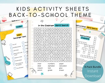 Kids Activity Sheets Bundle: Back-to-School Puzzles (Digital Download)